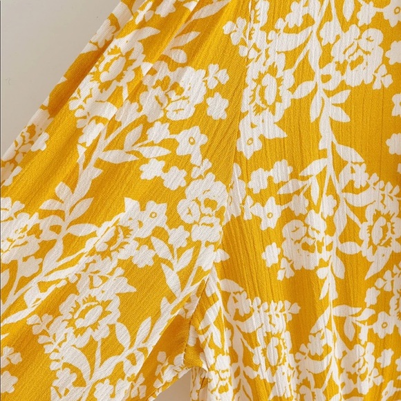 Ruffle Floral Long Sleeve Boho Gypsy Dress Yellow - Picture 7 of 14